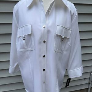 Kathy Che Stretch Size 2X White Utility Blouse New with Tags
